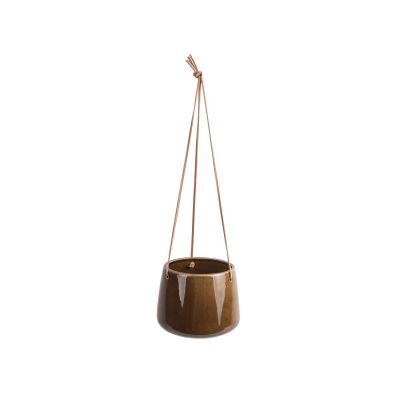 Hangpot Unique-ø17cmx13,4cm-glazed caramel brown